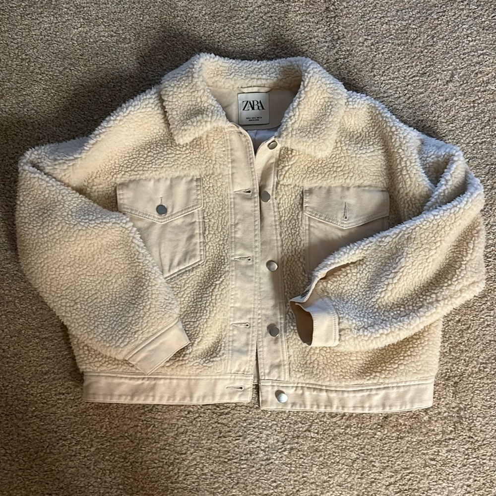 Zara Faux Sherpa Jean Jacket - M